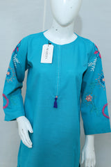 2 Piece - Stitched Khaddar Hand Embroidered Dress With Trouser