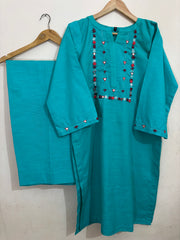 2 Pc - Stitched Khaddar Hand Embroidered Dress With Plazo