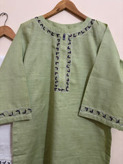 2 Pc - Stitched Khaddar Hand Embroidered Dress With Shalwar
