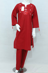 2 Piece - Stitched Khaddar Hand Embroidered Dress With Trouser
