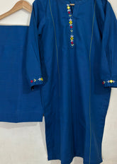 2 Pc - Stitched Khaddar Hand Embroidered Dress With Plazo