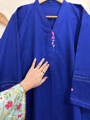 2 Pc - Stitched Khaddar Hand Embroidered Dress With Plazo