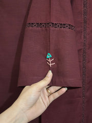 2 Pc - Stitched Khaddar Hand Embroidered Dress With Plazo