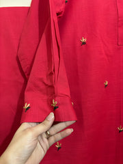 2 Pc - Stitched Khaddar Hand Embroidered Dress With Plazo