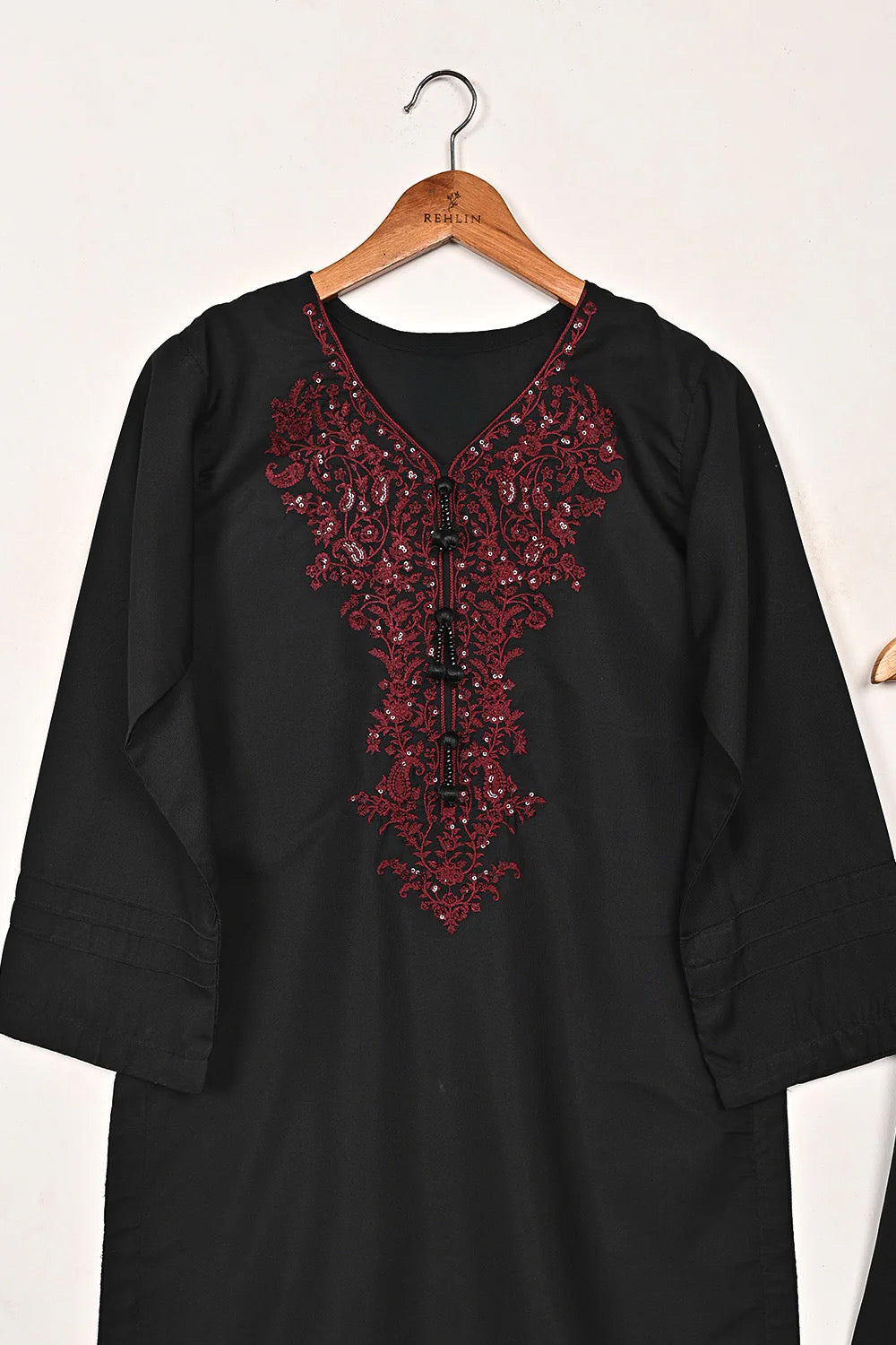 2pc Black Embroidered