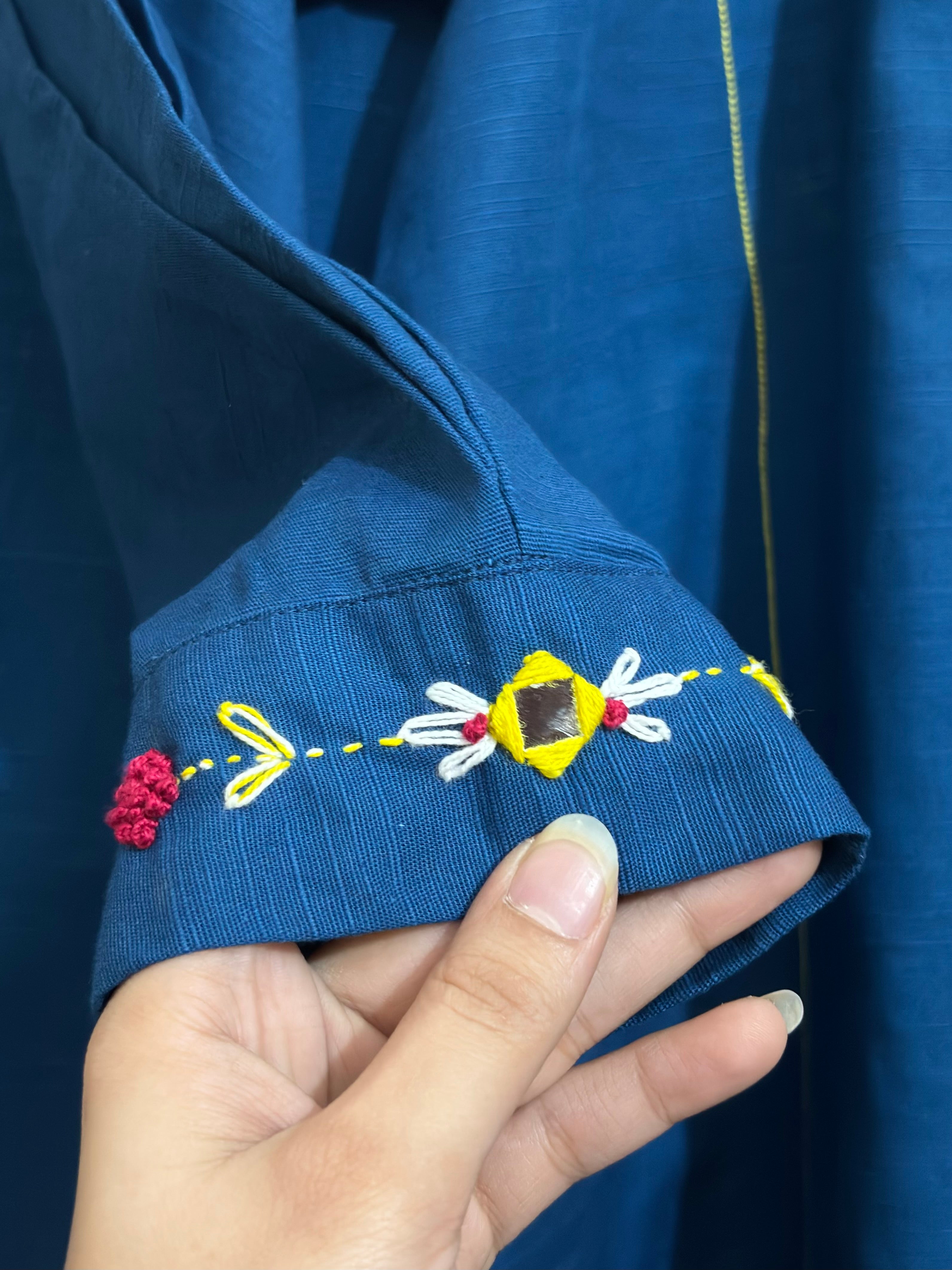 2 Pc - Stitched Khaddar Hand Embroidered Dress With Plazo