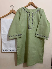 2 Pc - Stitched Khaddar Hand Embroidered Dress With Shalwar
