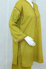 2 Piece - Stitched Khaddar Hand Embroidered Dress With Trouser