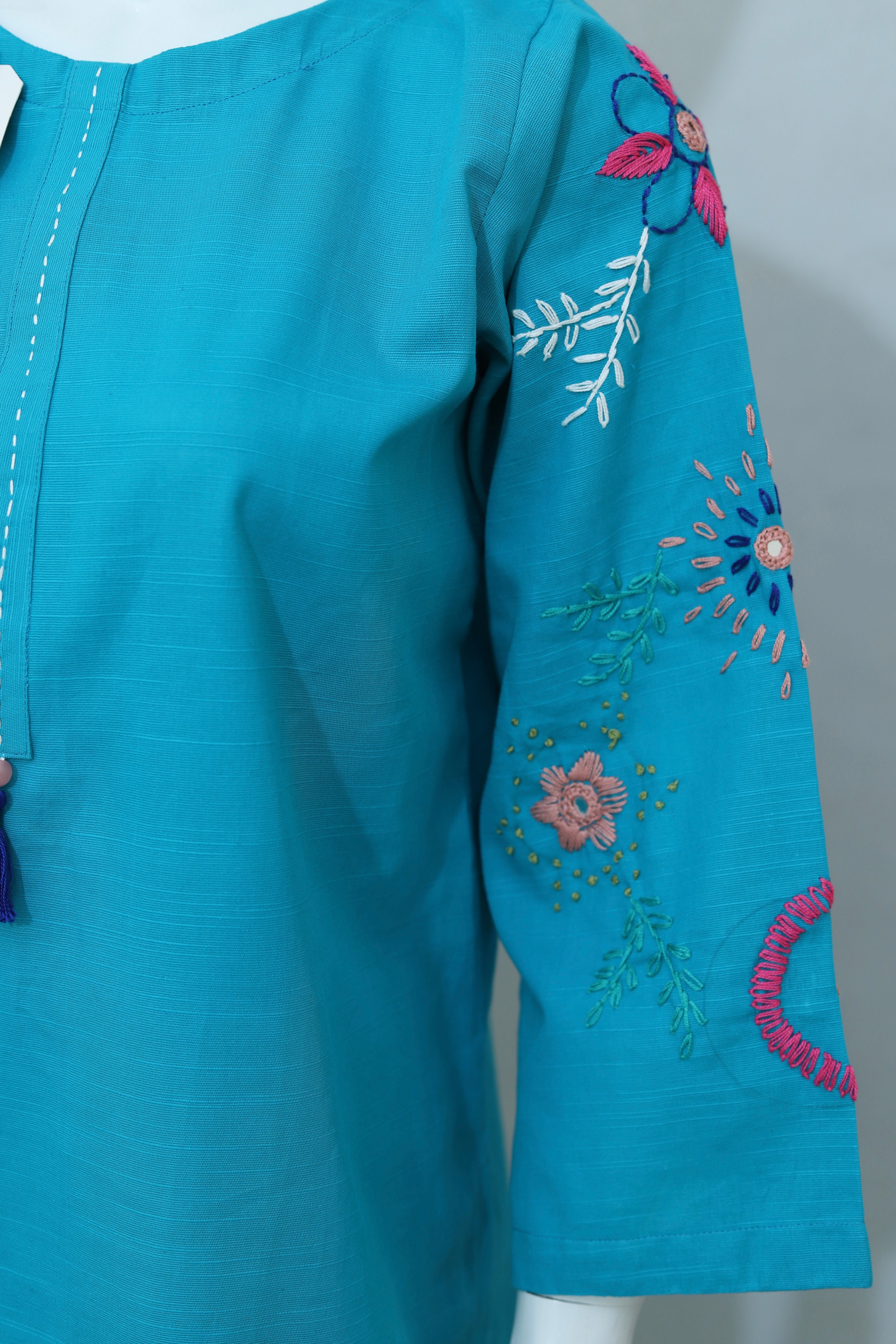2 Piece - Stitched Khaddar Hand Embroidered Dress With Trouser