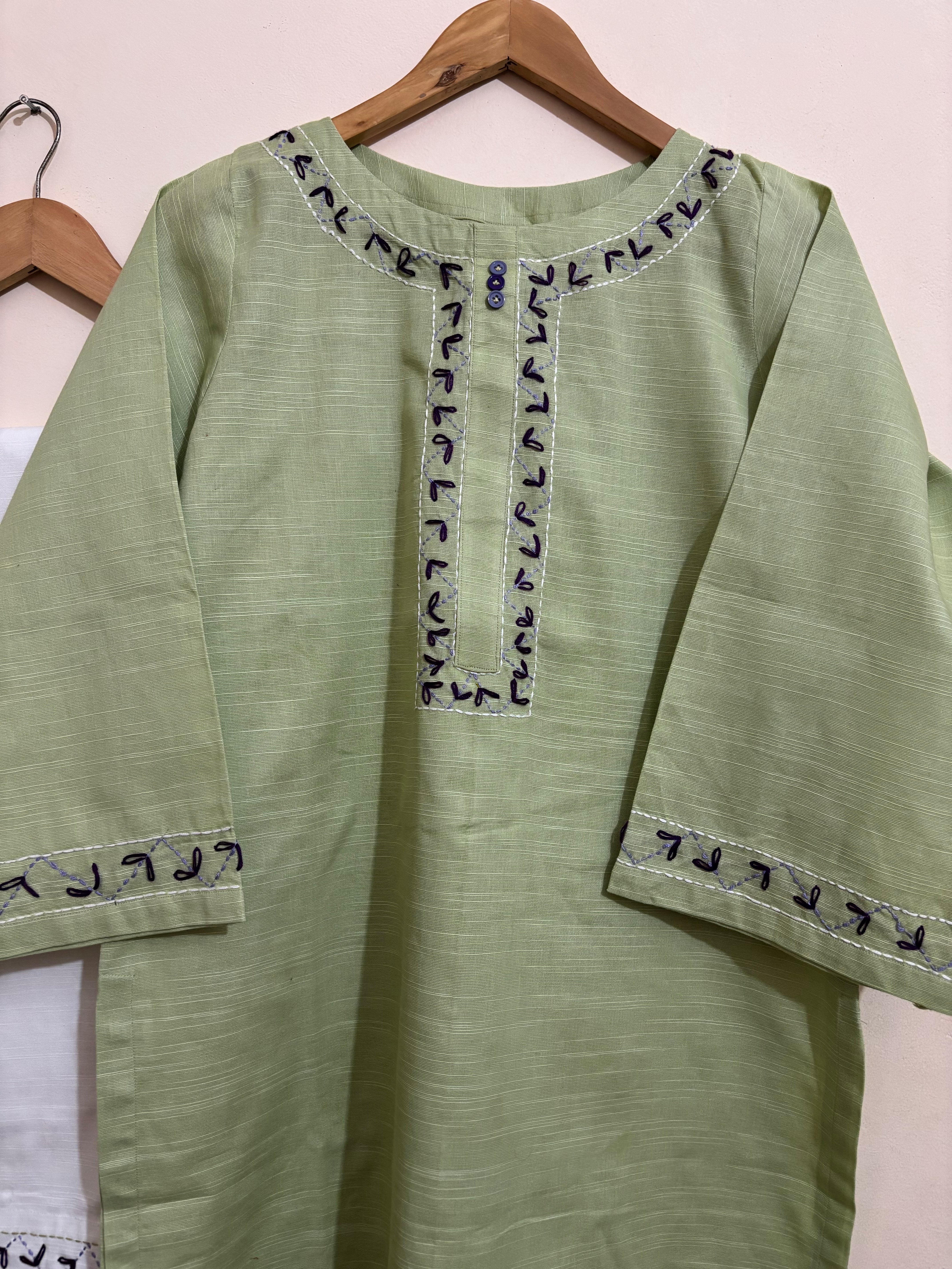 2 Pc - Stitched Khaddar Hand Embroidered Dress With Shalwar