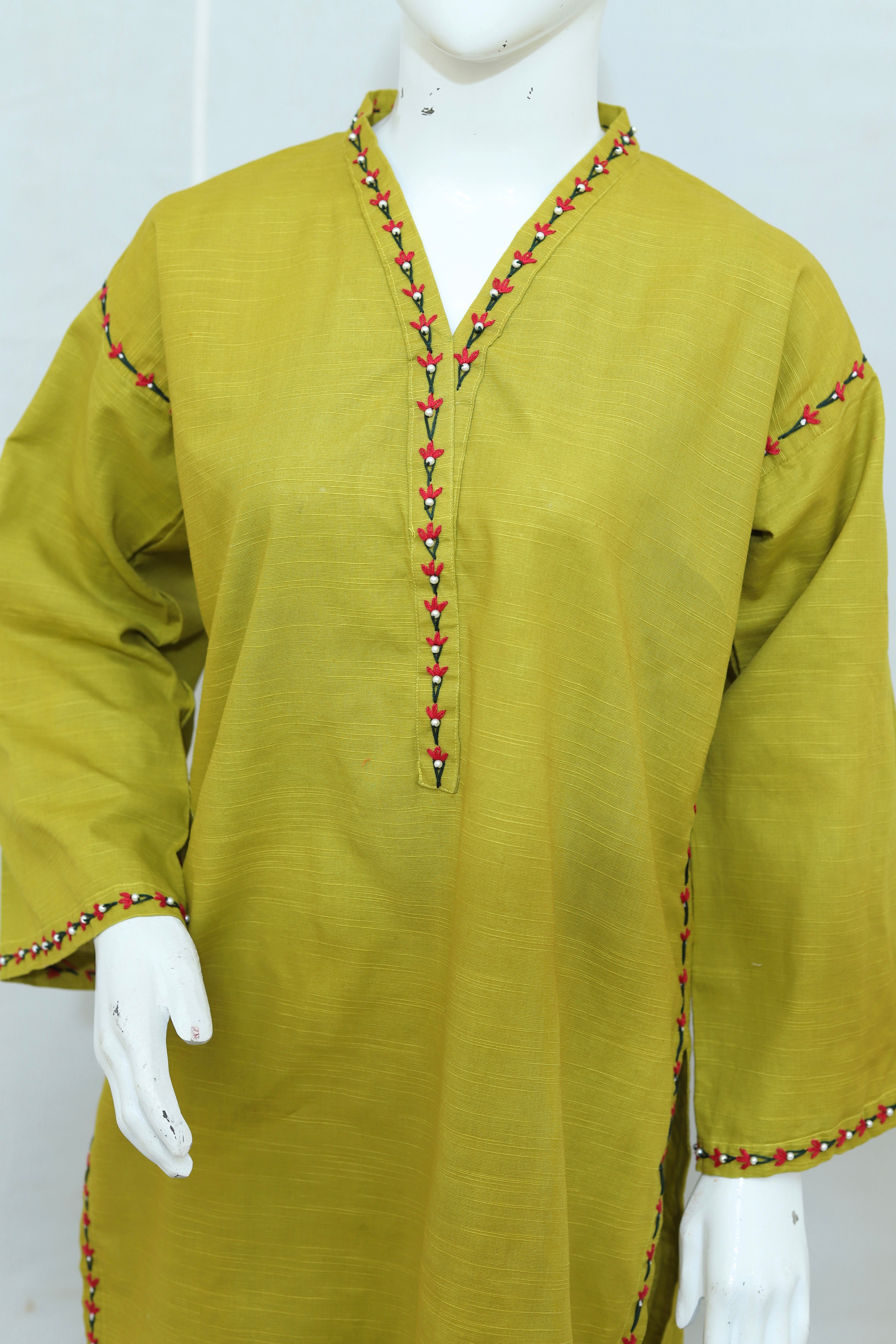 2 Piece - Stitched Khaddar Hand Embroidered Dress With Trouser