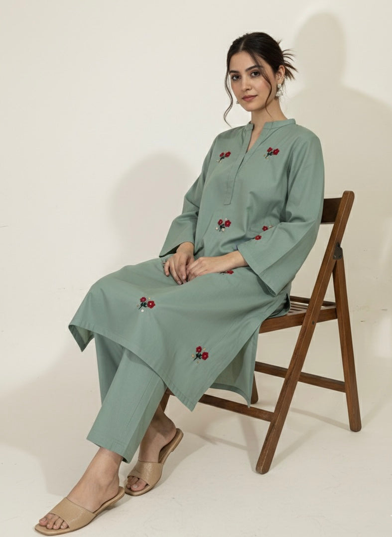 2pc Cotton Lawn Hand Embroidery Dress