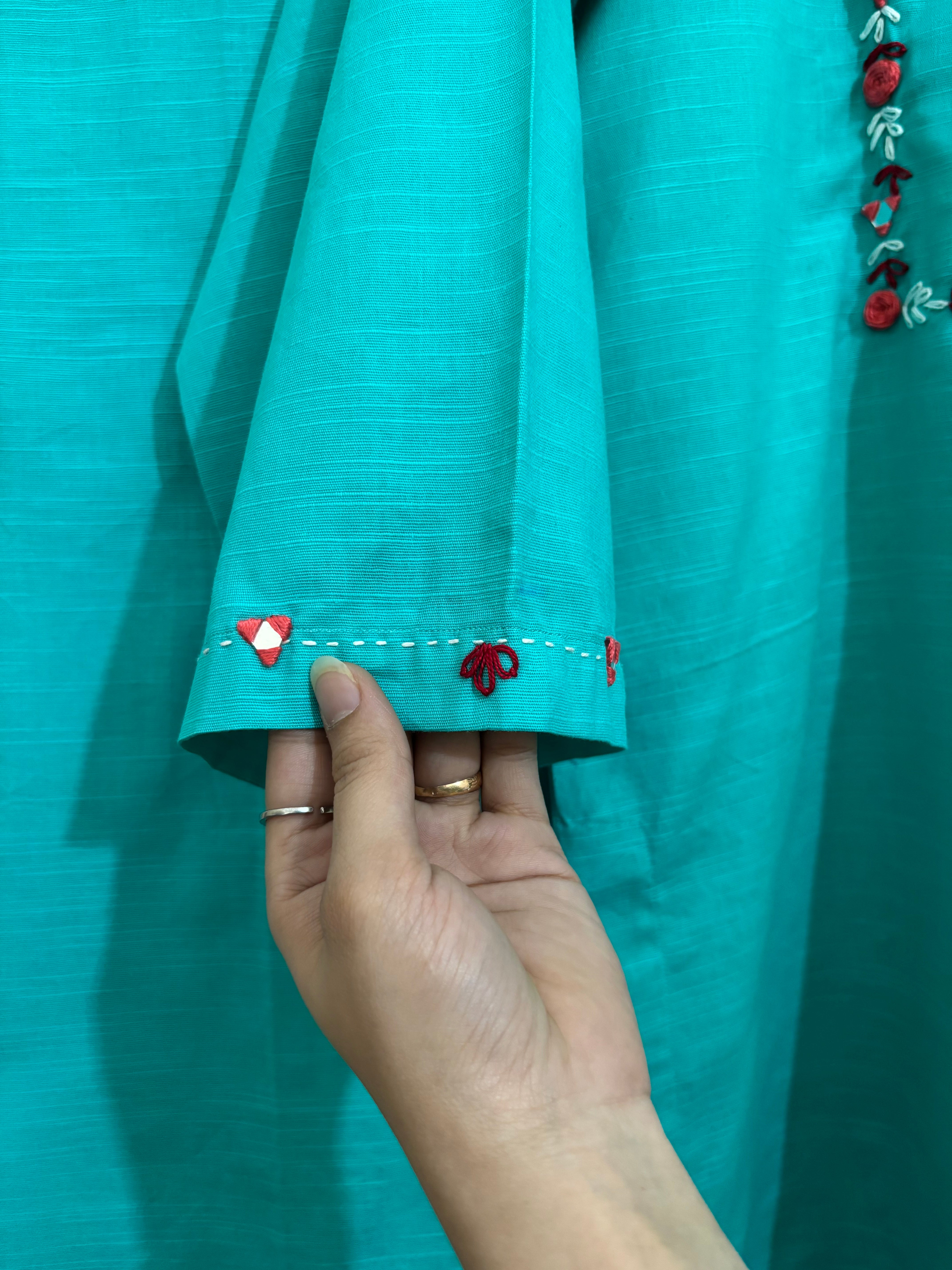 2 Pc - Stitched Khaddar Hand Embroidered Dress With Plazo