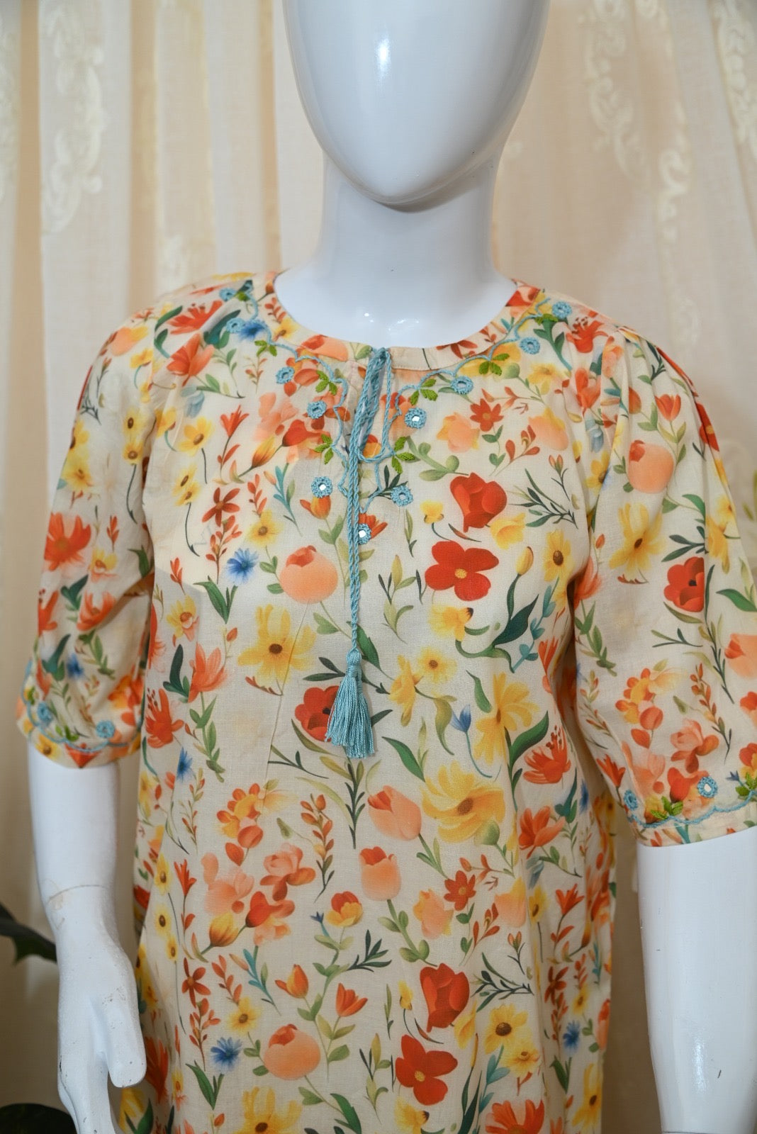 2-Piece Stitched Hand Embroidered Printed Lawn Dress