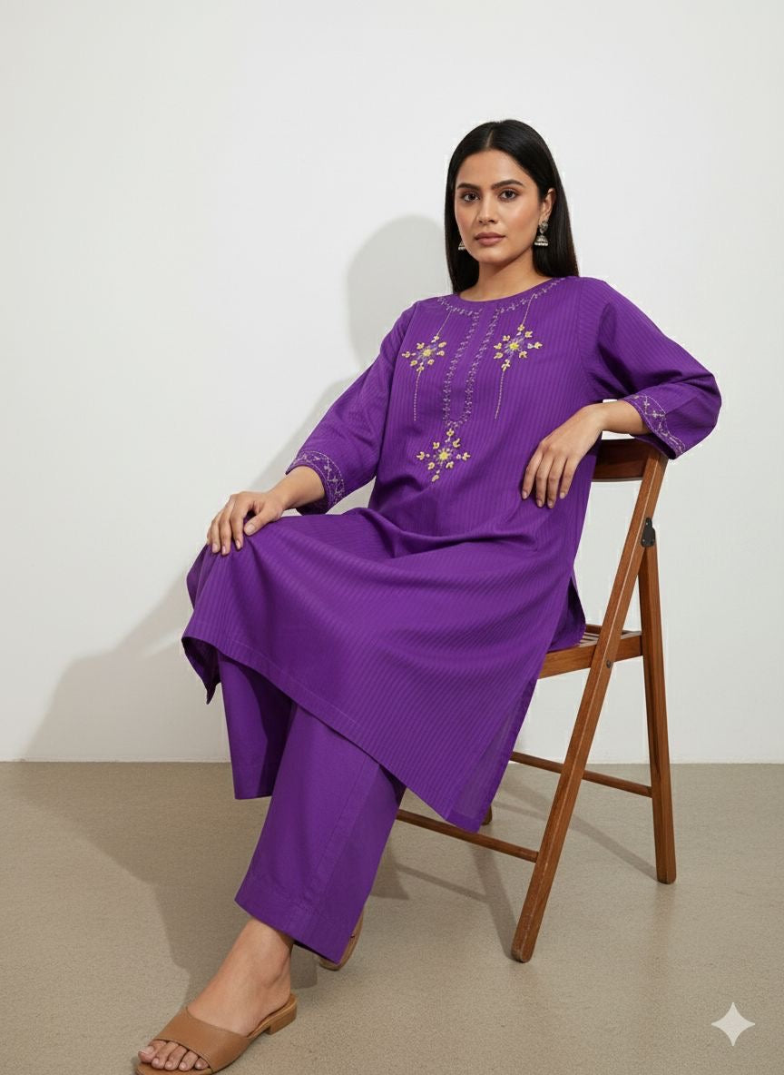 2pc Cotton Lawn Hand Embroidery Dress