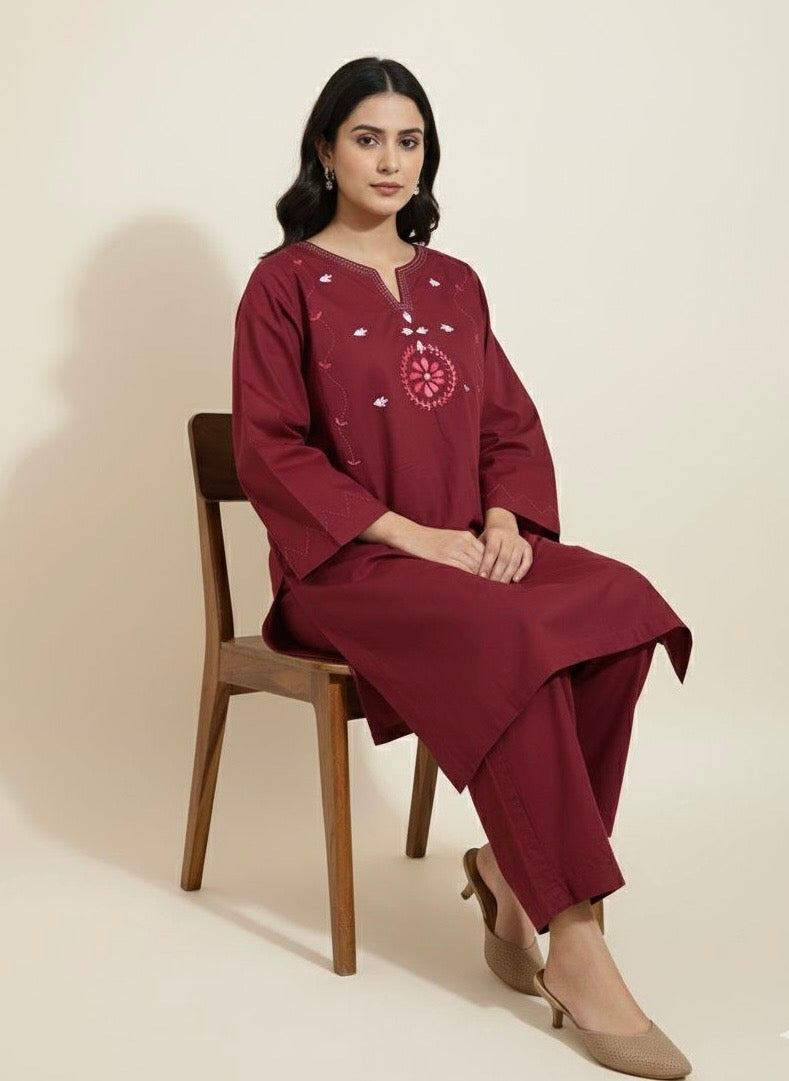 2pc Cotton Lawn Hand Embroidery Dress