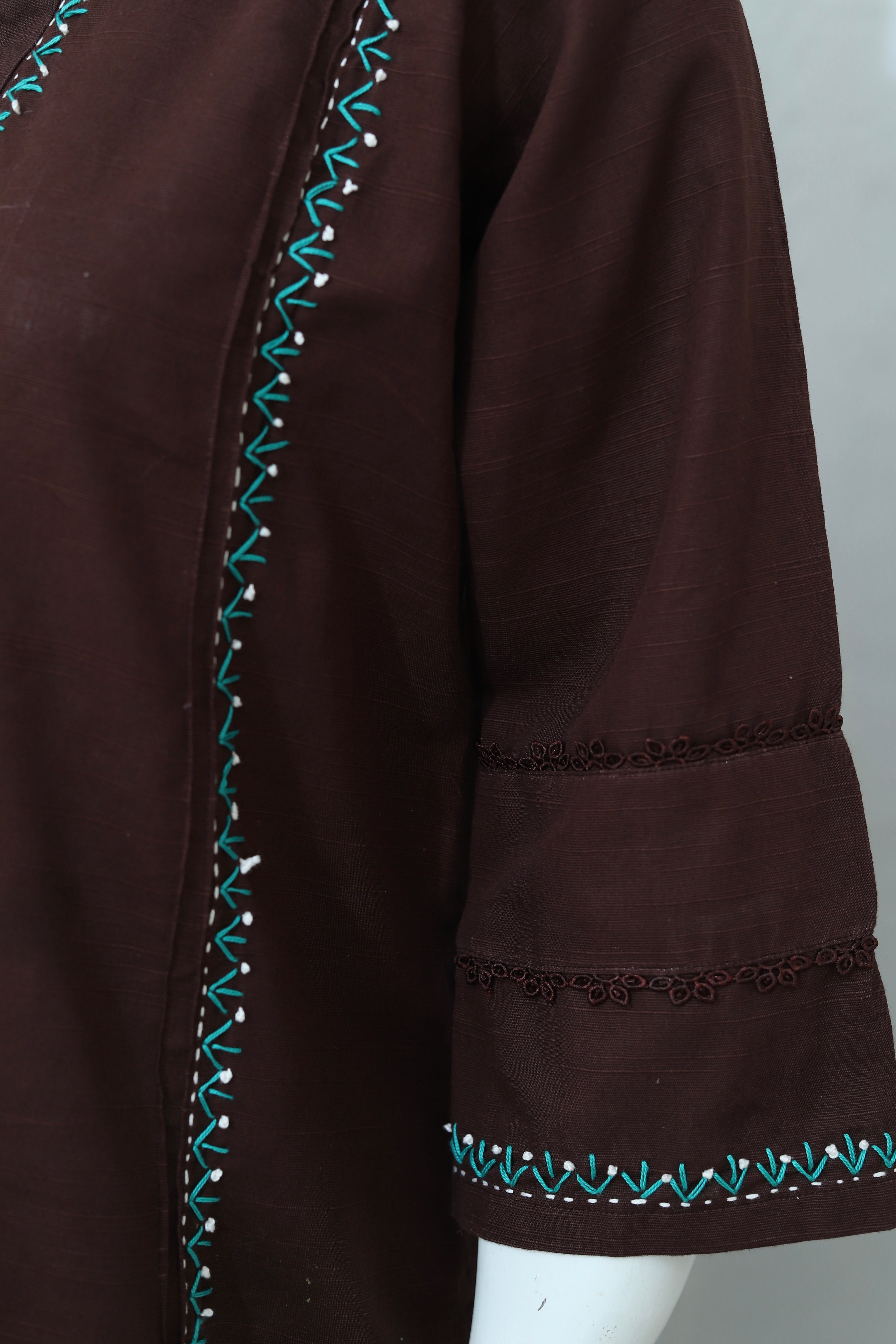 2 Piece - Stitched Khaddar Hand Embroidered Dress With Trouser