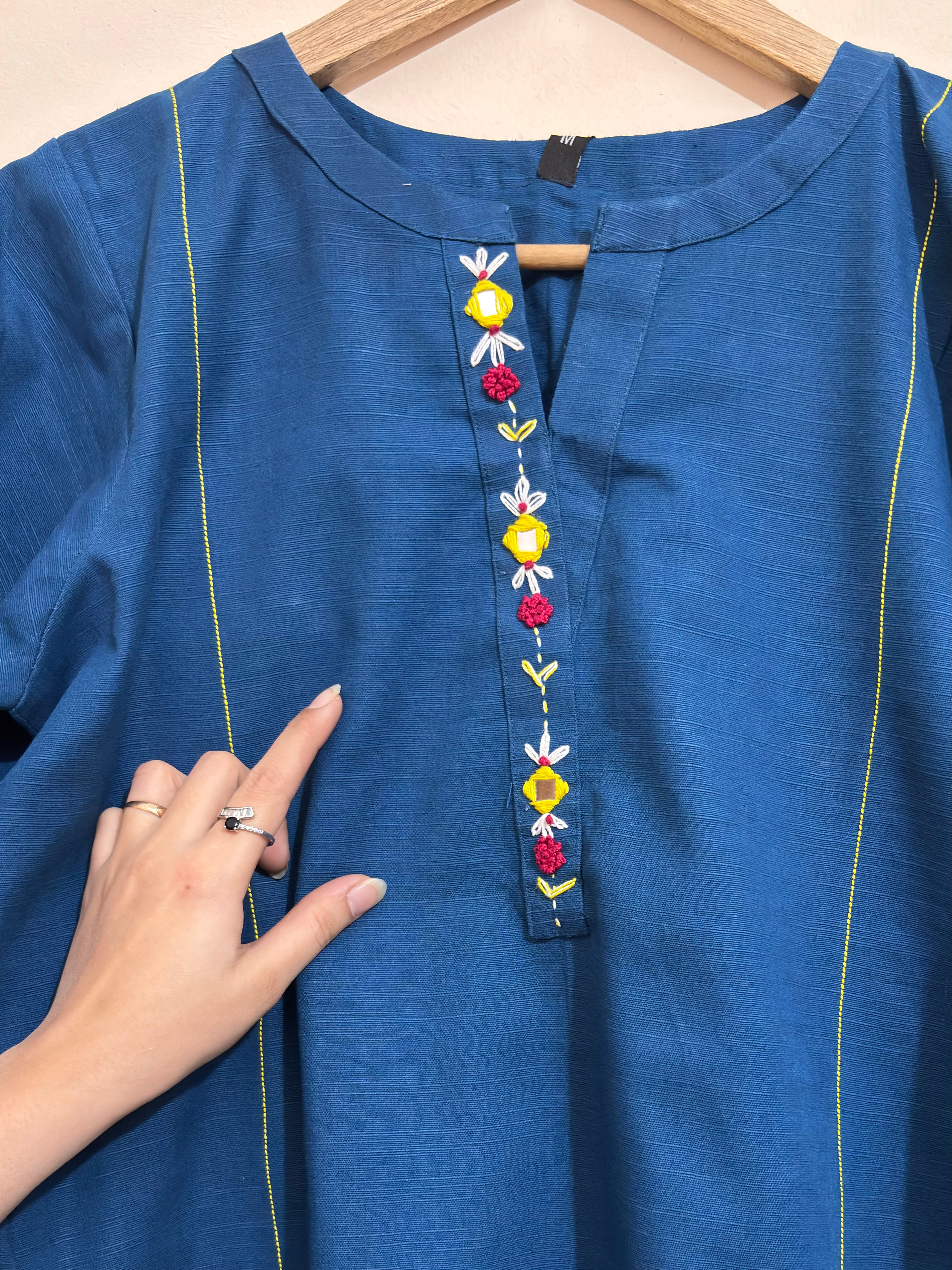 2 Pc - Stitched Khaddar Hand Embroidered Dress With Plazo