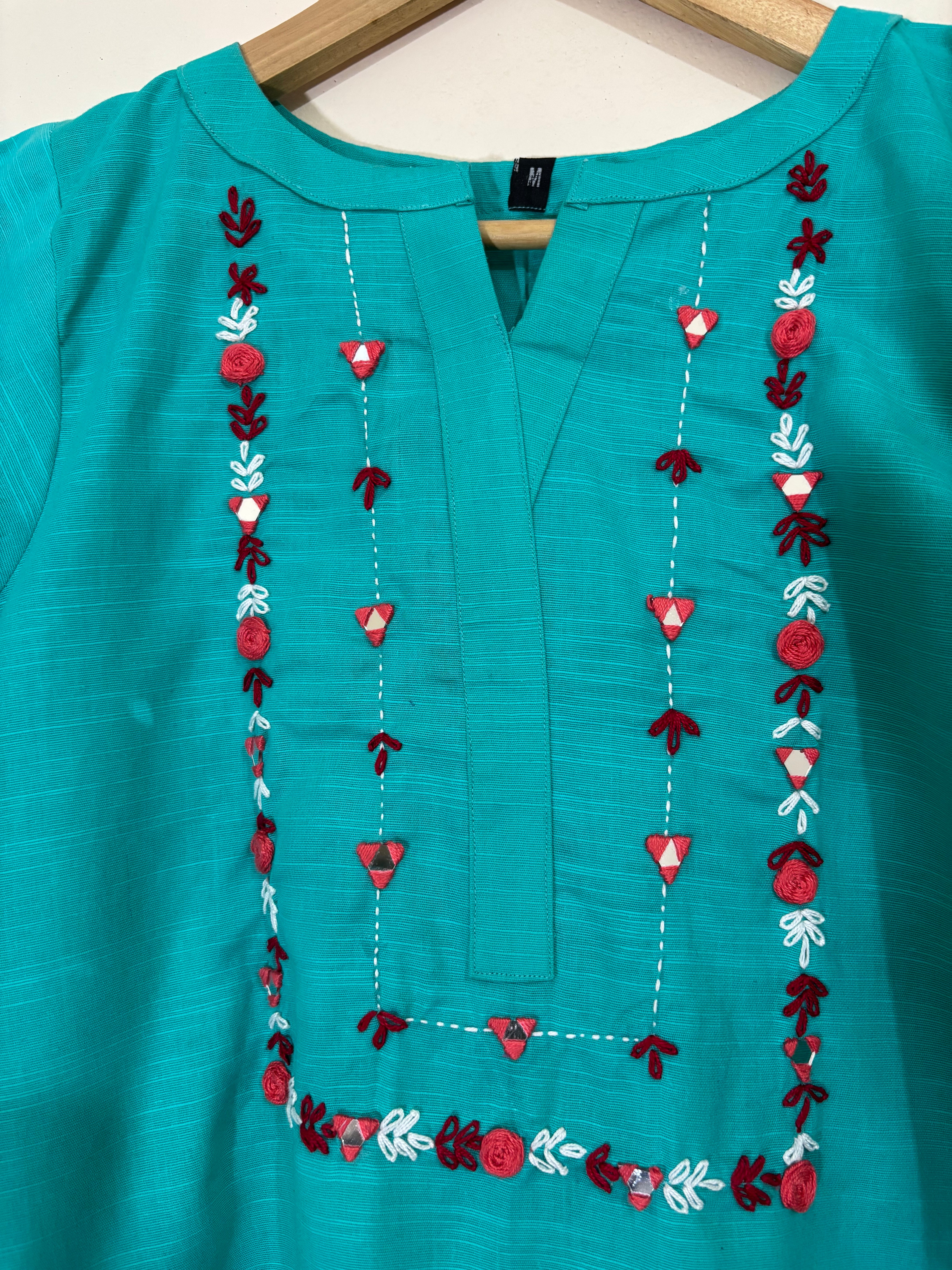 2 Pc - Stitched Khaddar Hand Embroidered Dress With Plazo