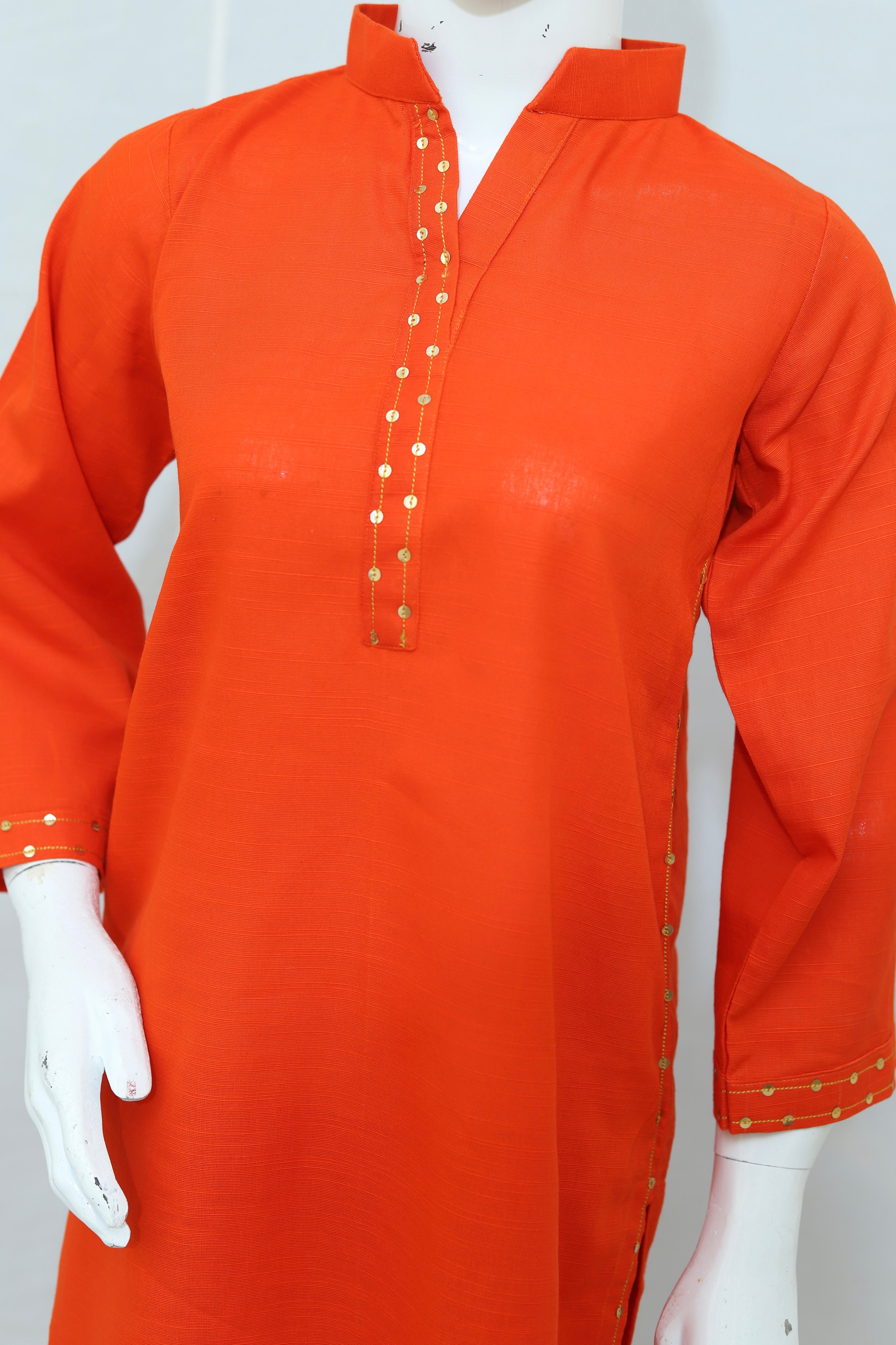 2 Piece - Stitched Khaddar Hand Embroidered Dress With Trouser