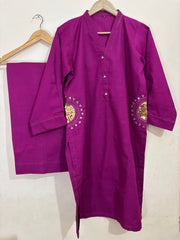 2 Pc - Stitched Khaddar Hand Embroidered Dress With Plazo