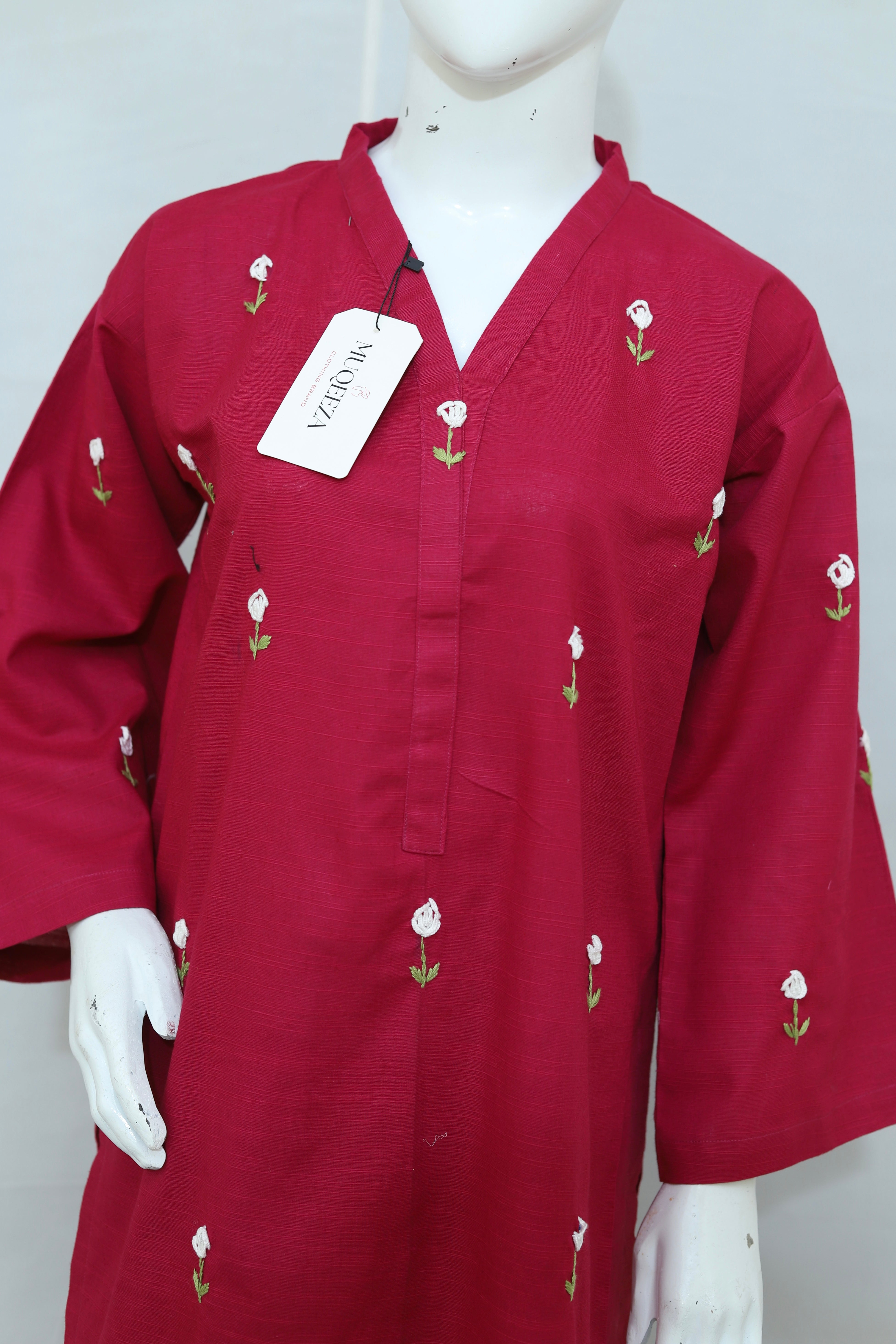 2 Piece - Stitched Khaddar Hand Embroidered Dress Wth Trouser