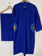 2 Pc - Stitched Khaddar Hand Embroidered Dress With Plazo