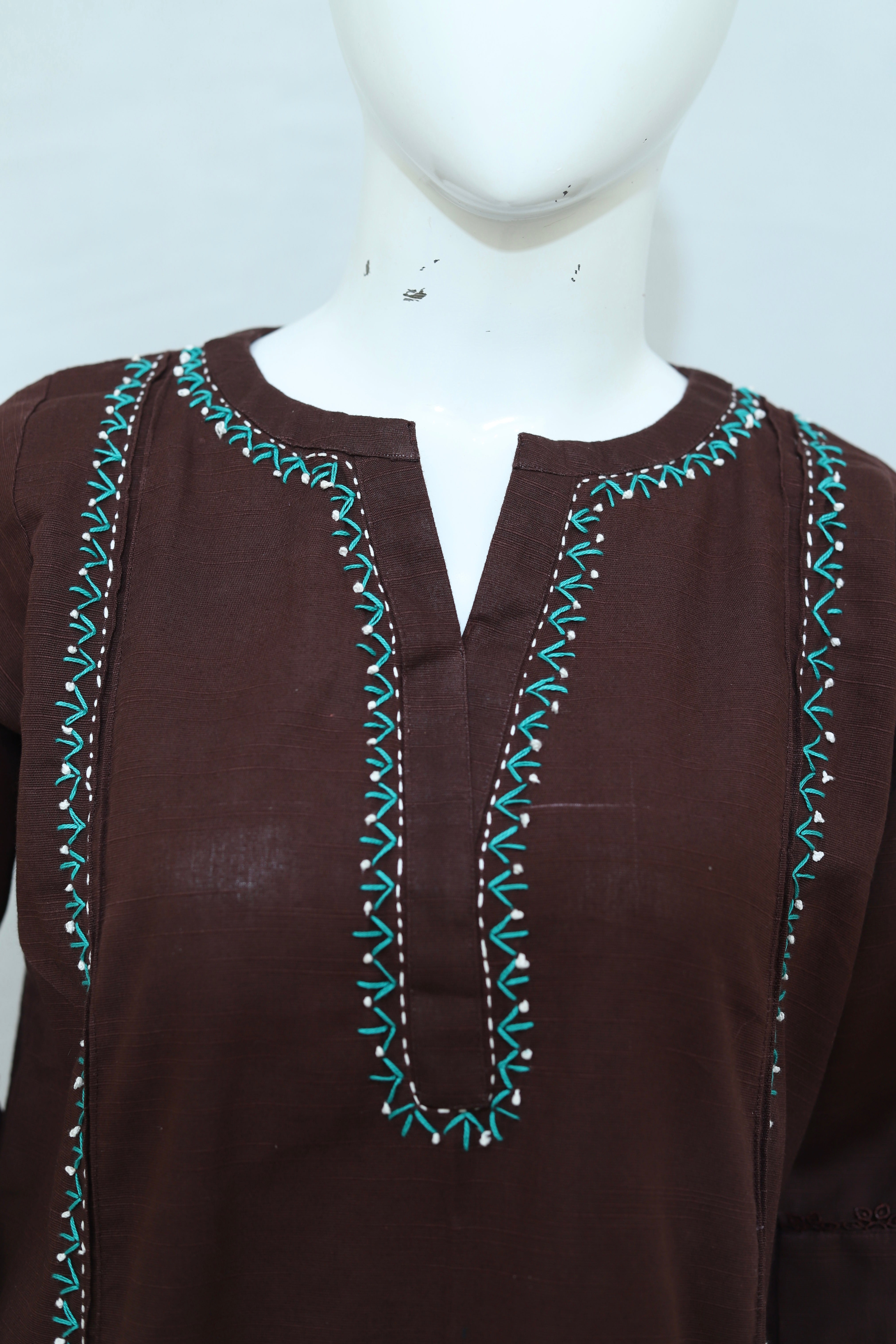2 Piece - Stitched Khaddar Hand Embroidered Dress With Trouser