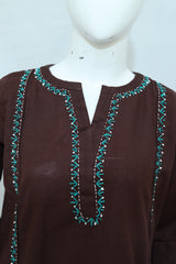 2 Piece - Stitched Khaddar Hand Embroidered Dress With Trouser