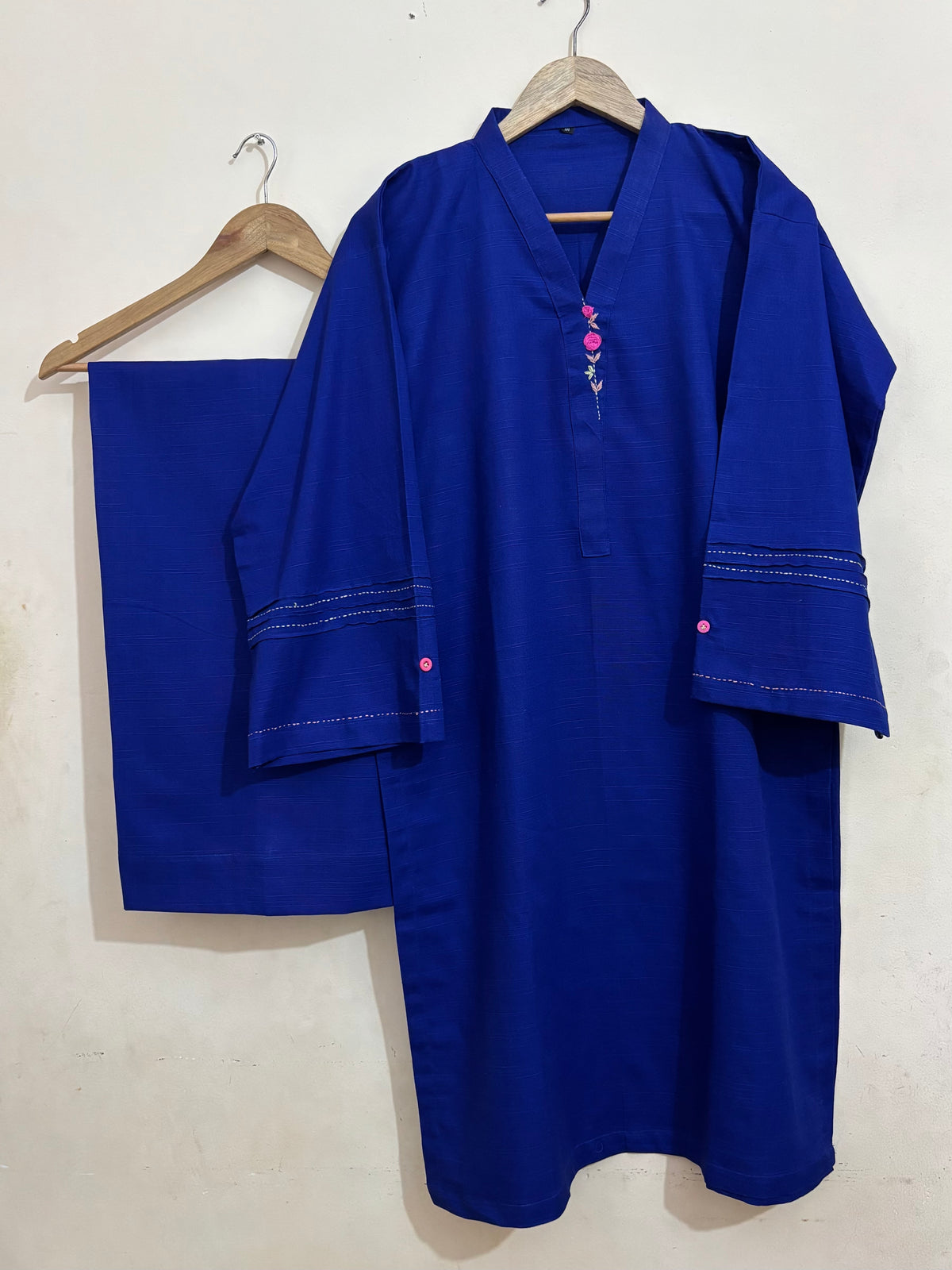2 Pc - Stitched Khaddar Hand Embroidered Dress With Plazo