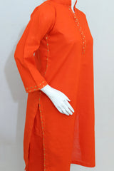 2 Piece - Stitched Khaddar Hand Embroidered Dress With Trouser