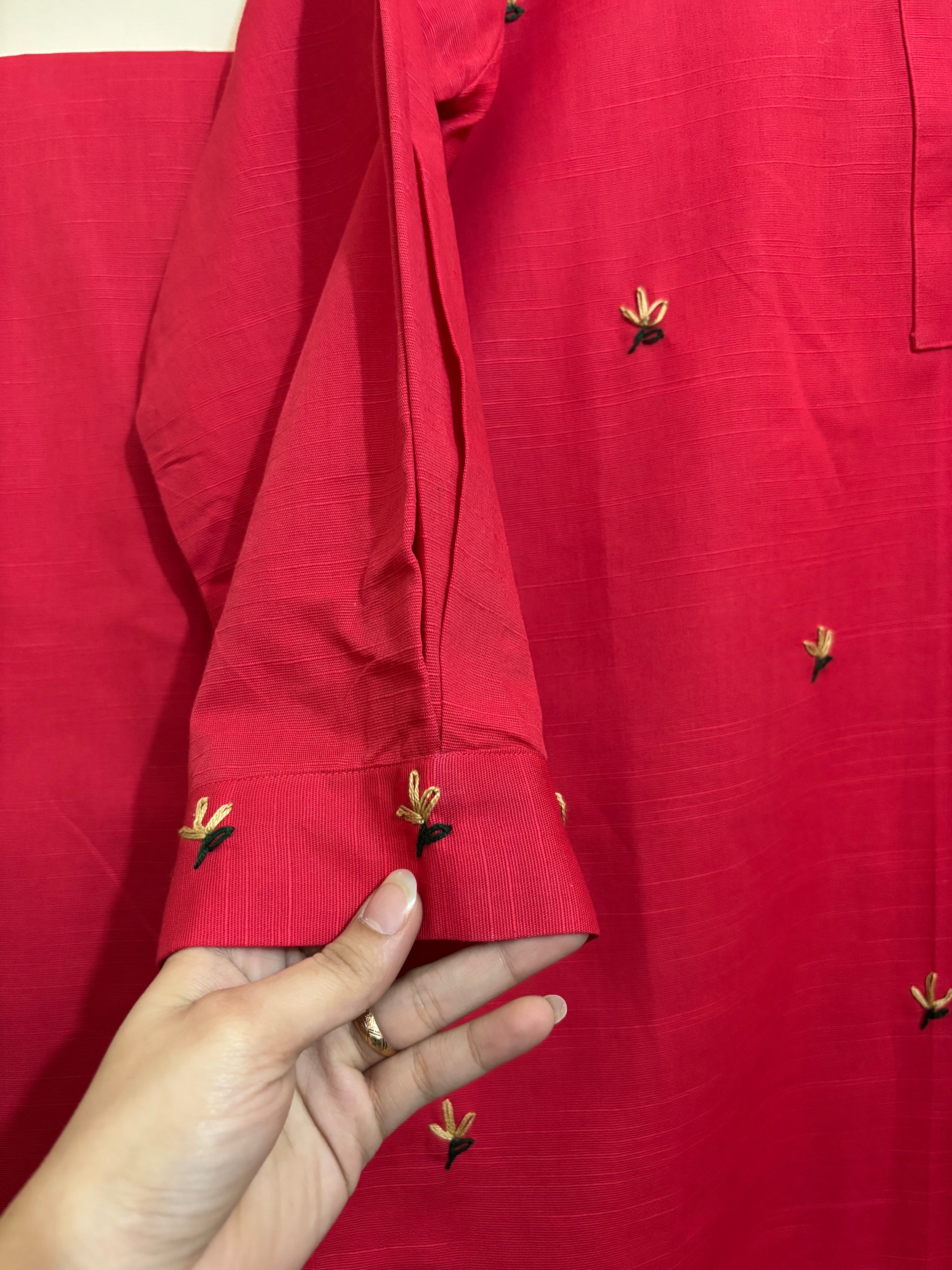 2 Pc - Stitched Khaddar Hand Embroidered Dress With Plazo