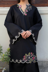 Black Embroidered Farshi Dress - 2pc Lawn