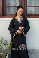 Black Embroidered Farshi Dress - 2pc Lawn
