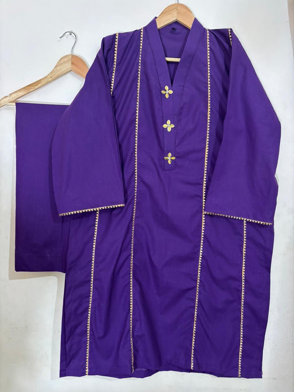 2pc Cotton Lawn Dress - Purple