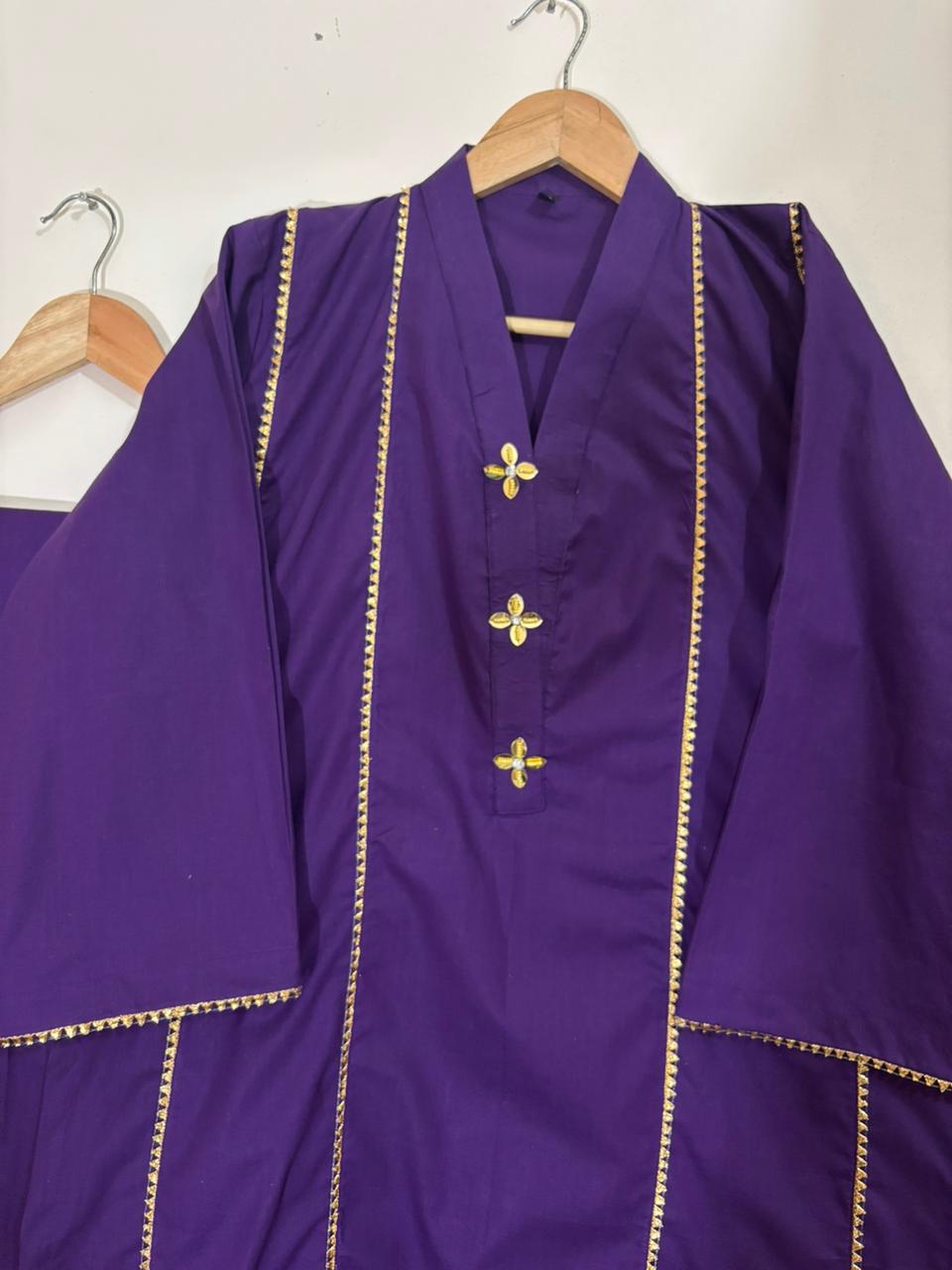 2pc Cotton Lawn Dress - Purple