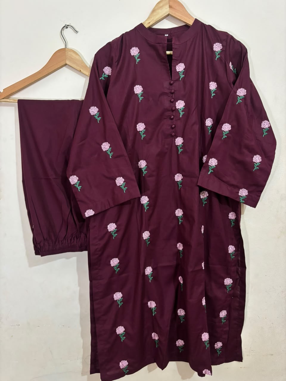 3pc Mehroon Embroidered