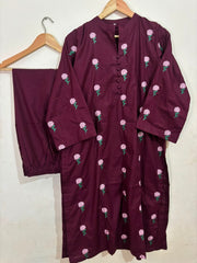 3pc Mehroon Embroidered